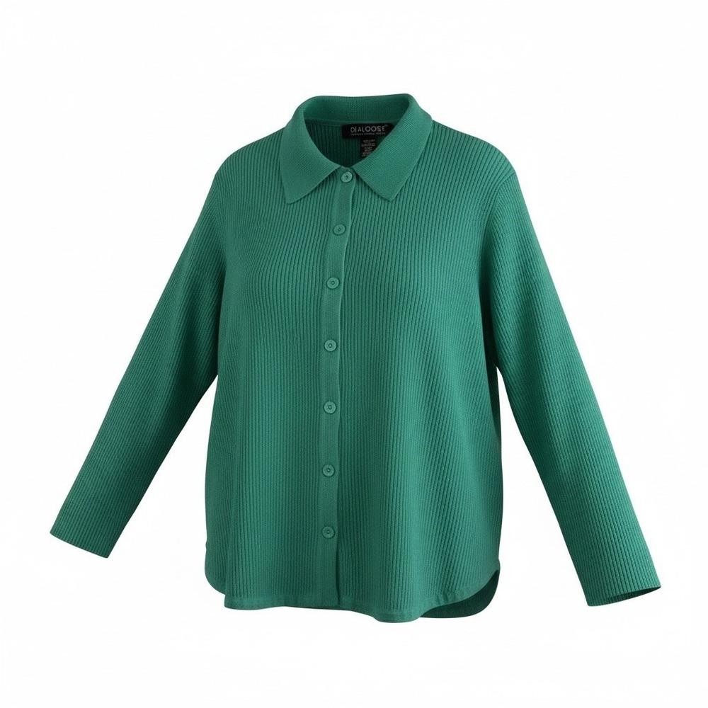 DIALOGUE Cardigan Sweater Womens Size Large (Chest 44) Green Wool-Blend Buttons